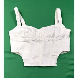 ZARA White denim Corset top bustier-style Zip Back Sz 2XL